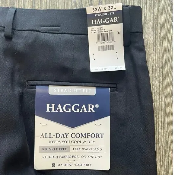 NWT Haggar Mens Dress Pants Straight Fit All Day Comfort Stretch Black Sz 32x32 - Picture 13 of 14